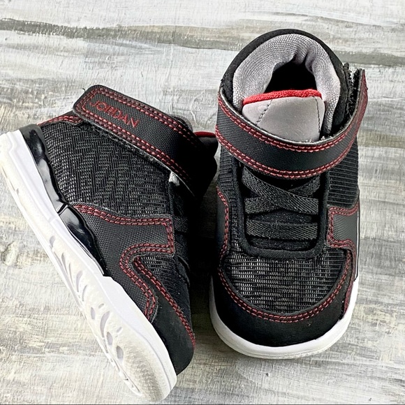 Air Jordan Baby Sneakers High Top Black Red Baby Jordan Basketball Shoe 3c - Picture 2 of 16